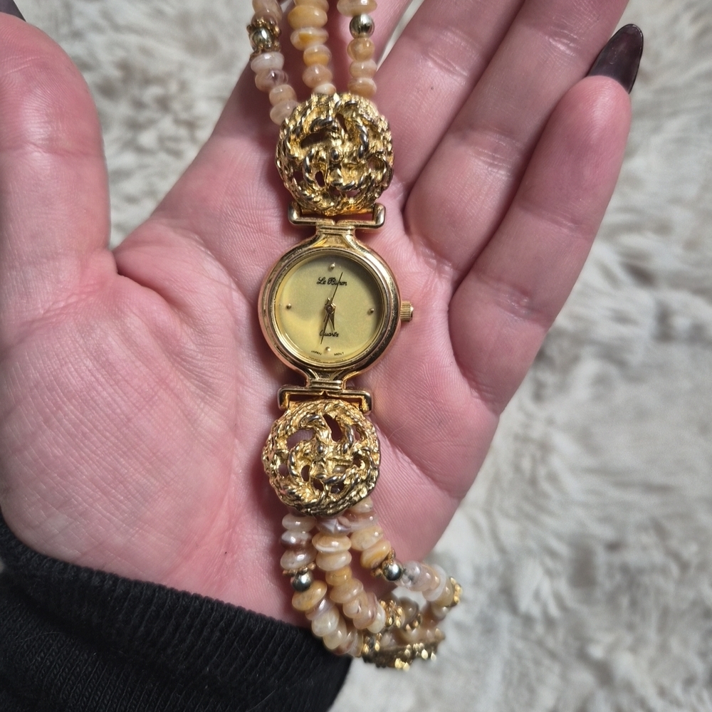 Vintage Le Baron Watch Gold Tone Beaded Band Coquette Artsy Feminine Quartz ✨️💫